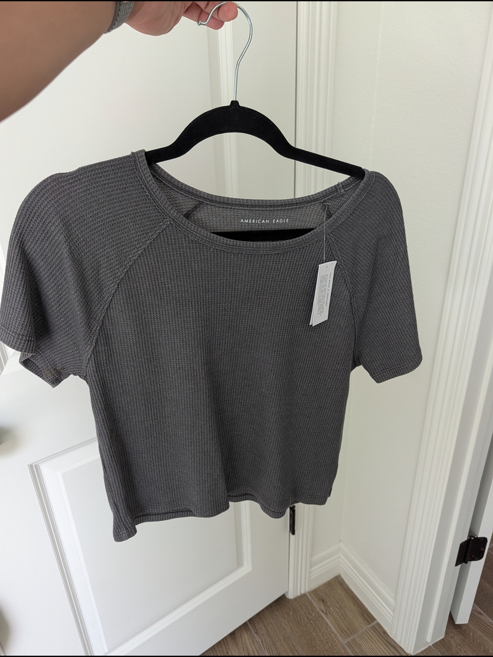 American Eagle Outfitters Charcoal Waffle Crop Tee